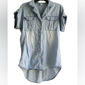 Light Blue Denim Button-Up Blouse